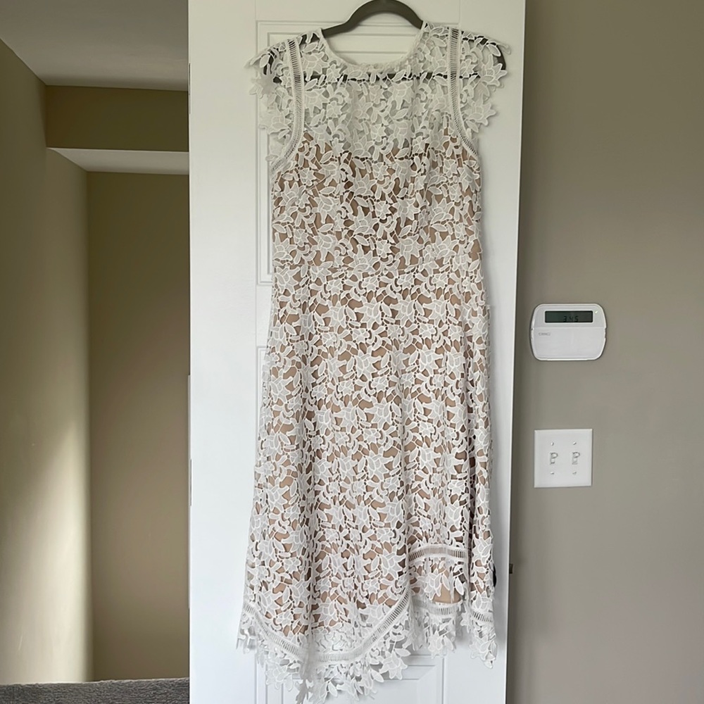 Eliza J White Asymmetrical Hem Midi Dress